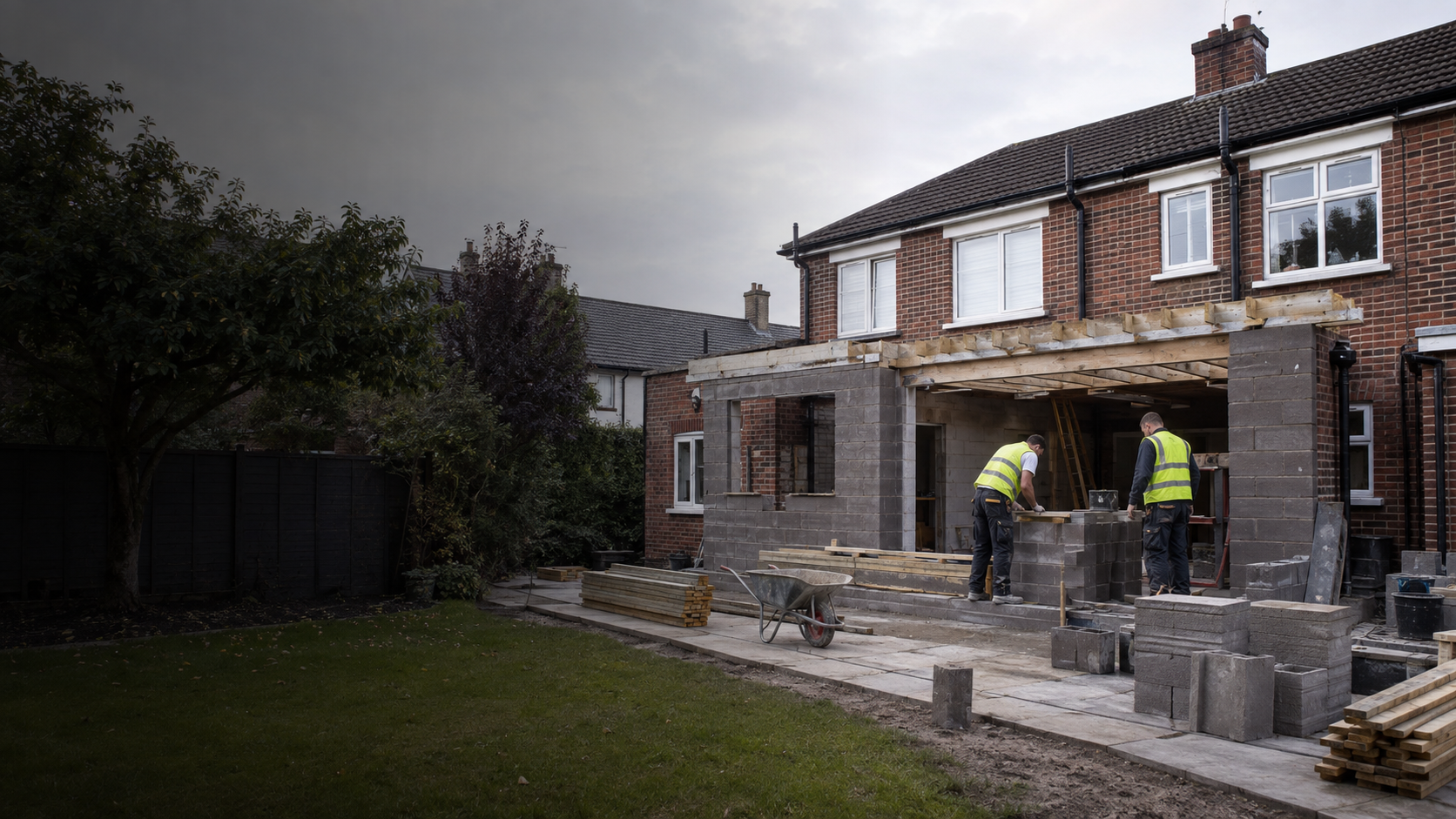 Builders working on a residential extension in Dublin